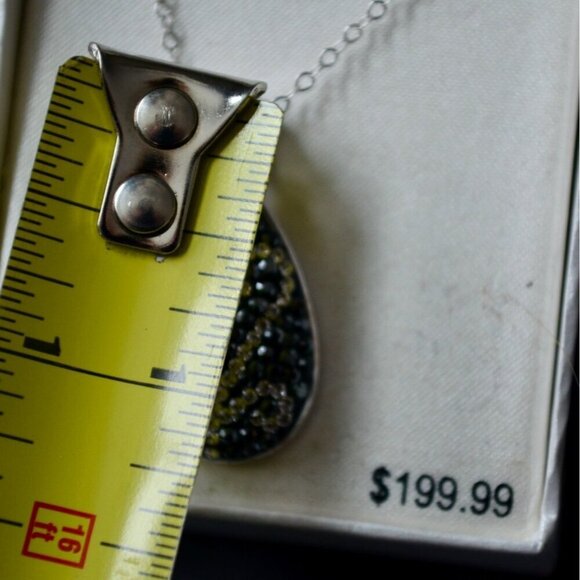 Sterling Silver Black Crystal Teardrop Swirl Necklace New - Picture 5 of 5